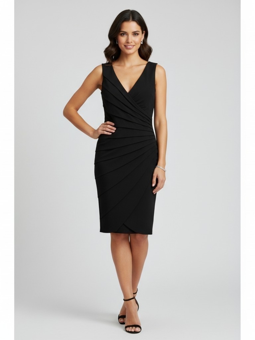Lauren Ralph Lauren Black Ruched Faux Wrap Sheath Dress Size 4